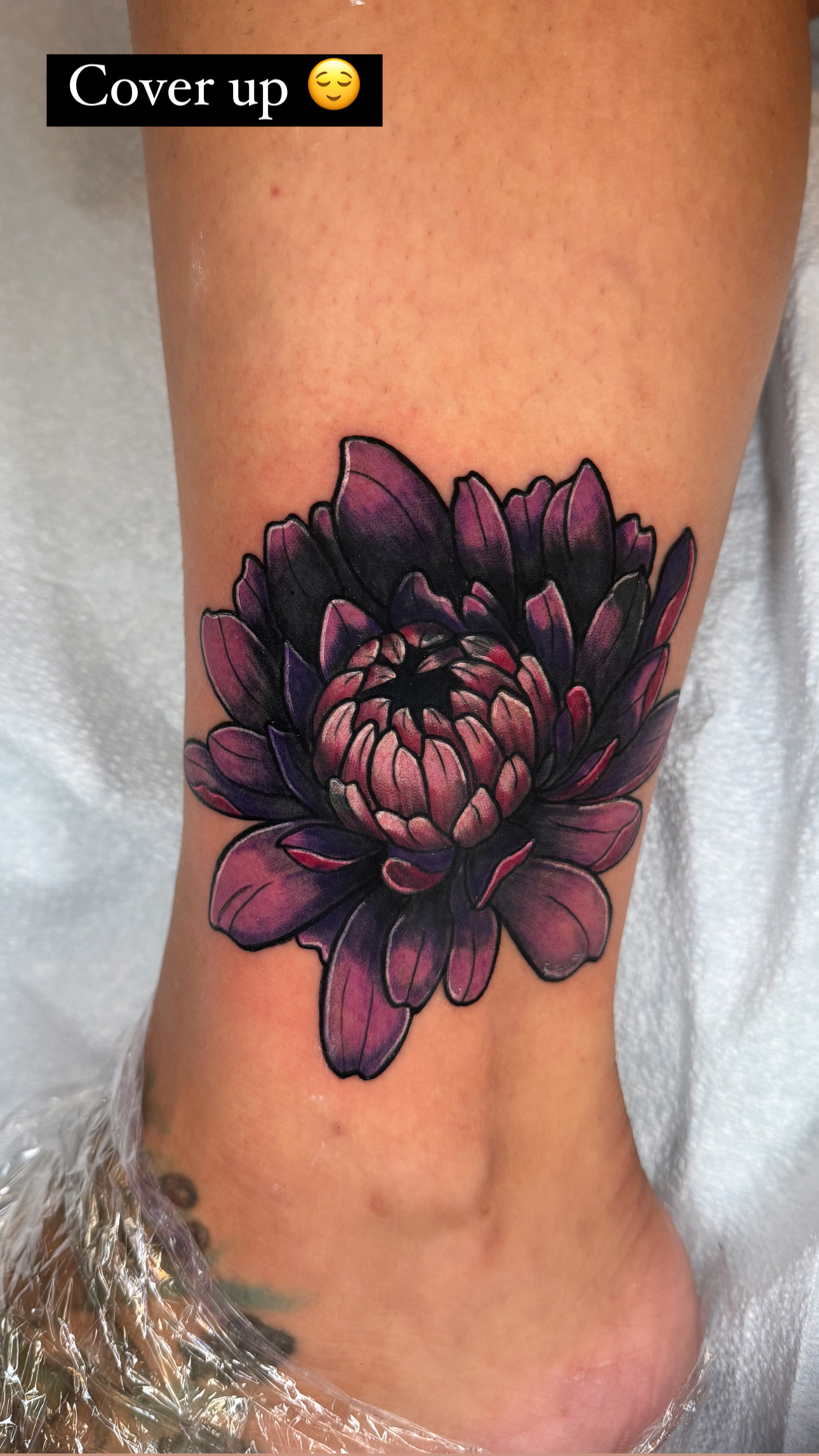 Purple chrysanthemum flower cover-up tattoo